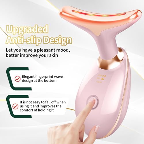 Face Light Therapy Device, Based on Triple Action LED, Thermal, and Vibration Technologies, Face and Neck Beauty Device with 7 Color LED for Home Use, Improve Skin(Glossy Pink) - Image 6