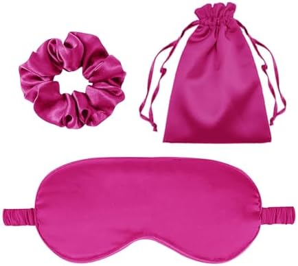 3Pcs Satin Eye Mask Silk Sleep Masks Set Silky Blindfold Eyeshade Blackout Eyes Cover Pouches Bag Scrunchy Wedding Gift by WJingYiJia
