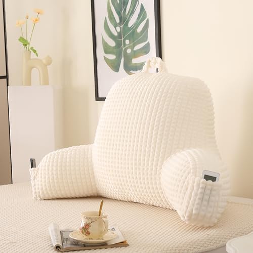 Reading Pillow with Arms for Bed Sitting,White Flannel by PAJEO