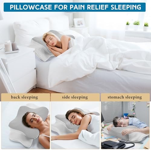 HunnmingRe Pillow Case for Cervical Neck, White, Light Gray, Queen Size - Image 4