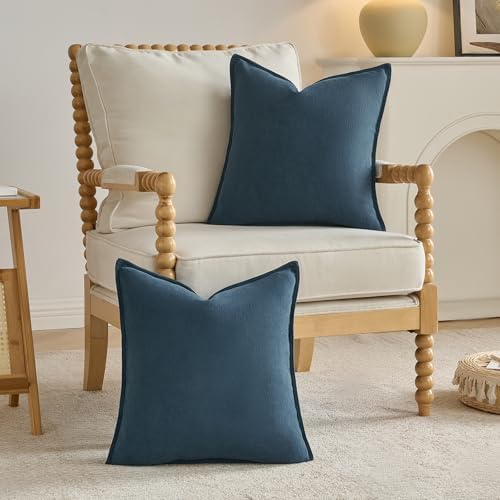 FUTEI Pack of 2 Chenille Throw Pillow Covers 26x26 Inch, Navy Blue - Image 4