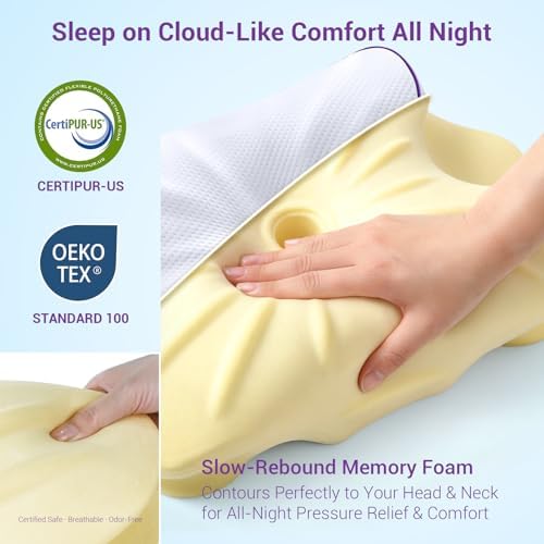 AZBESTPRO Memory Foam Cervical Pillow for Neck Support & Pain Relief, Butterfly Ergonomic Design – 24×15.75×5.7 Inches, Removable 100% Polyester Pillowcase, Suitable for Side & Back Sleepers (Purple) - Image 4