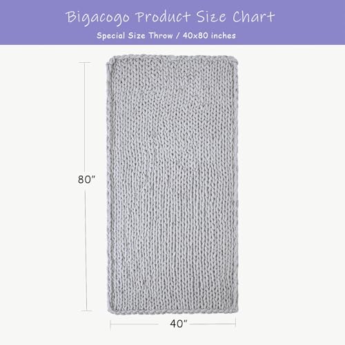 Bigacogo Chunky Knit Throw Blanket for Couch, 40x80 inches, Light Grey - Image 2
