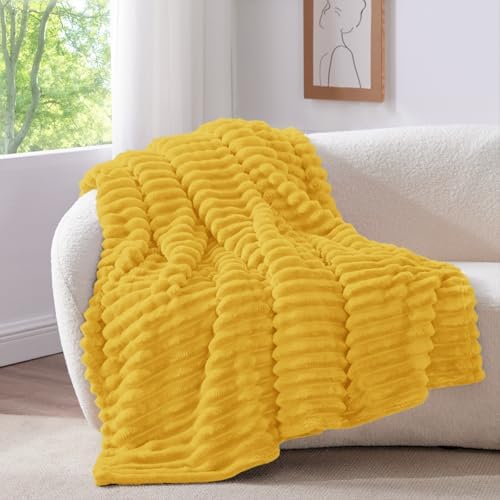 BEDELITE Ribbed Twin Blanket for Couch & Bed, Light Yellow, 60"x80" - Image 2