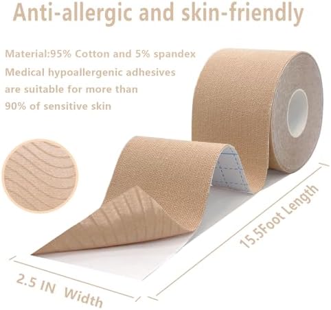 SOON GO Kinesiology Tape Pro 2 Rolls, 2 Inch High Elasticity Sports Tape Therapeutic Pain Relief–Physio Tape for Muscle Recovery & Joint Support, Waterproof & Hypoallergenic & Breathable–Beige - Image 2