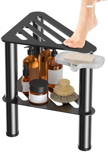 Corner Shower Foot Stool for Shaving Leg, Rust-Proof Non-Slip with Soap Box by WINSTECK