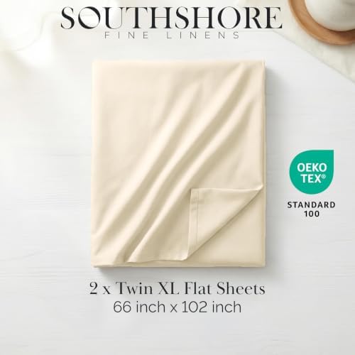 2-Pack Twin Flat Sheets Only 66x96 Microfiber Twin Size Top Sheet Cream - Image 2