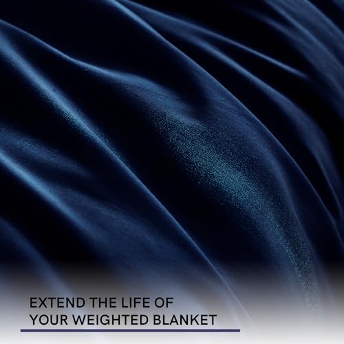 YnM Exclusive Cotton Duvet Cover for Weighted Blankets with 16 Strings (Navy, 60"x80") - Image 4