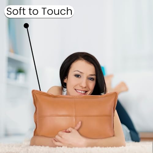 LL LEATHER LOVERS 100% Lambskin Leather Pillow Cover - Sofa Cushion Case - Decorative Throw Covers for Living Room & Bedroom, Camel Antique Box Pack of 1-20X28 Inch - Image 4