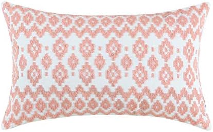 Throw Pillow Cover Embroidered 1pc Summer Couch Accent Decorative Lumbar Pillowcase, Peach 12x20 Empire Diamonds Patterned Peachy Pink and White Motif Nectar Boho Geometric Bolster Cushion Cover by Aitliving