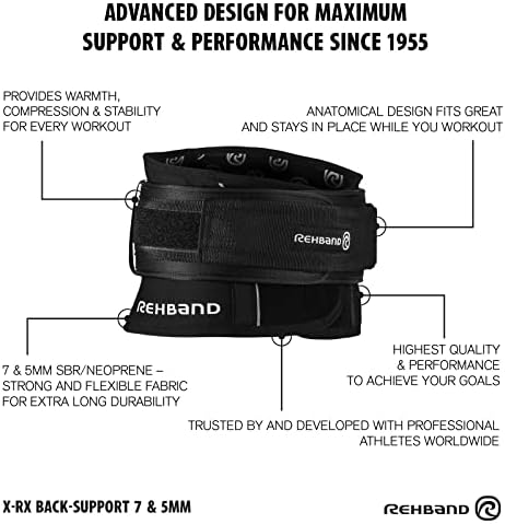 Rehband X-RX Back Support, Heavy weightlifting support 7mm neoprene, 2-in-1 back support with integrated lifting belt for heavy weight lifting workouts - Image 4