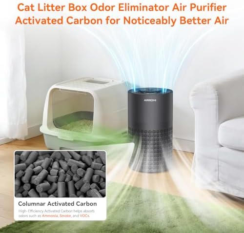 AIRROMI Air Purifier for Bedroom with HEPA 3-in-1 Filter, Pet Air Purifier for Home Cat Pee Smell, Covers Upto 990 Ft², Quiet 360°intake Air Cleaner for pet hair,allergies,Dust,Smoke A2001 Black - Image 4