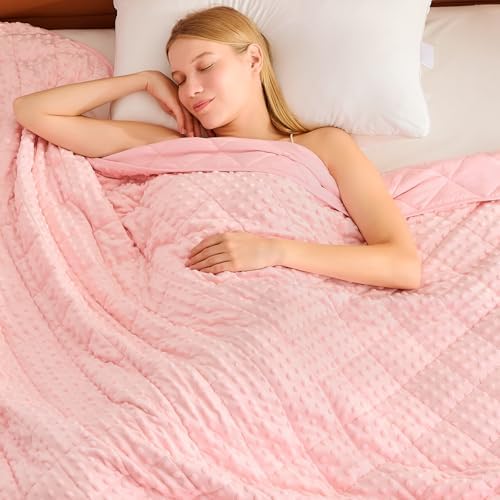 Pink Weighted Blanket for Adults 20lbs, 48"x72", Twin Full Size Cooling Minky Heavy Throw Blanket for 180-220lbs, Soft Winter Thick Big Blankets Weighted Comforter by BETU