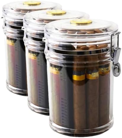 XIFEI Acrylic Humidor Jar with Humidifier and Hygrometer,humidor that can Hold About 18 Cigars (Clear) (Pack of 3) by XIFEI