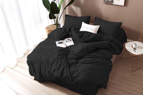 F.Y.Dreams 100% Washed Cotton Duvet Cover for Weighted Blanket 80x87 inches with 16 Ties, Zipper on Long Side/Carbon Black/Just Duvet Cover - Image 3