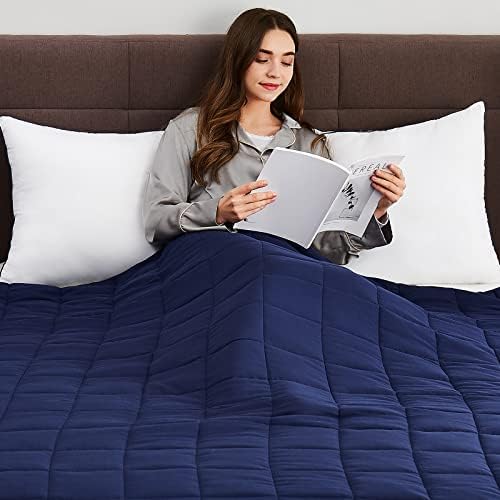 CuteKing Weighted Blanket for Adults (20lbs, 48"x72", Navy Blue) Heavy Blanket for 180-190lbs, Weighted Blanket for Cooling & Heating with Premium Glass Beads, Thick Blanket for Adult All-Season - Image 6