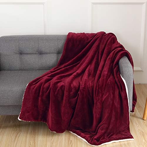 Elegant Comfort Luxury Ultra-Plush Velvet Touch Fleece Throw Soft, Warm, Cozy| Micromink Sherpa-Backing Reversible Blanket for Bed, Sofa and Couch, Solid Burgundy - Image 4