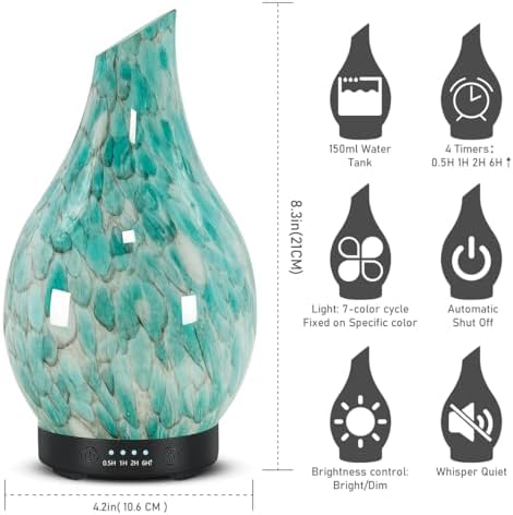 Aromatherapy Essential Oil Diffuser for Home- Art Glass Diffuser for Essential Oils with Waterless Auto Shut-Off 4 Timer 7 Colors LED Night Light for Home Office Decor Gifts for Women - Image 4