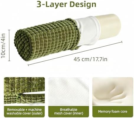 Cervical Pillow for Neck Pain, Memory Foam Neck Roll – Green - Image 6