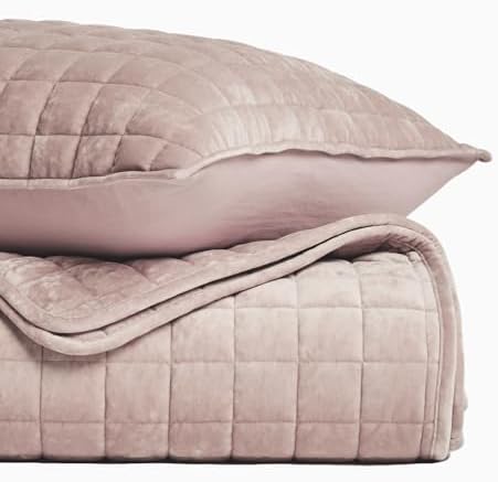 RECYCO Channel Box Stitch Velvet Quilt Set, King Size, Rose Pink - Image 5