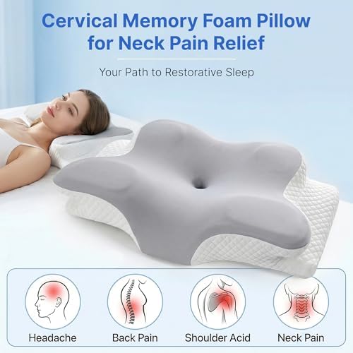 Cervical Pillow for Neck Pain Relief, Orthopedic Memory Foam Pillow with Cooling Cover, Contour Ergonomic Support for Side Back Stomach Sleepers (Grey) - Image 6