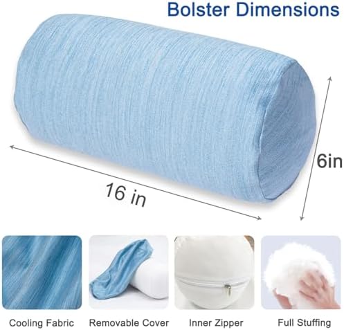 1 MIDDLE ONE Bolster Pillow with Removable Cooling Cover, Round Cylinder Neck Roll Pillow for Head, Back, Leg Support, Decorative Bed and Couch Pillow 16 x 6 Inches (Cooling Blue) - Image 2