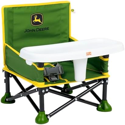 Bright Starts John Deere Pop 'N Sit Portable Booster Chair, Floor Seat, Indoor/Outdoor Use, Compact Fold, Green and Yellow, 6 Mos - 3 Yrs by BrightStarts