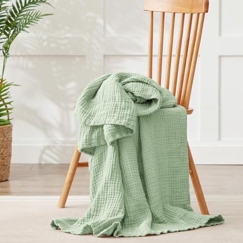 100% Cotton Muslin Blanket 40" x 40", Breathable and Lightweight Cotton Throw Blankets, Soft Cooling Summer Gauze Blanket for All Season, Sage Green - Image 5