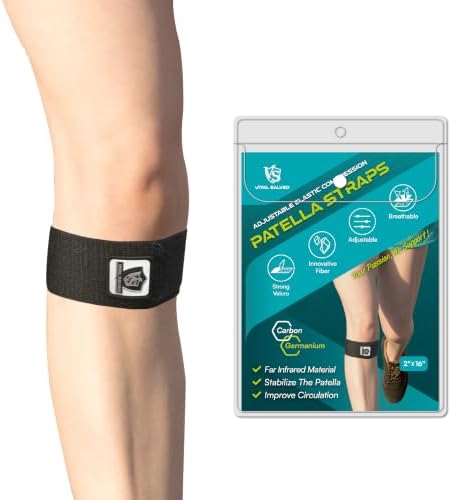 Vital Salveo- Elastic Breathable Knee Patella Wrap Compression Bandage Brace Support Straps for Pain Relief, Joint Stabilize for Men Women Basketball, Tennis, Soccer, Football (Pair) Black /2"* 16" by VSVITALSALVEO