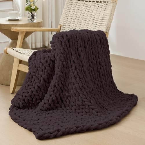 Bigacogo Chunky Knit Throw Blanket for Couch, 40x40 inches, Chocolate by Bigacogo
