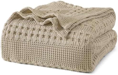 PHF Lightweight 100% Cotton Waffle Blanket for Bed, King, Khaki by PHF