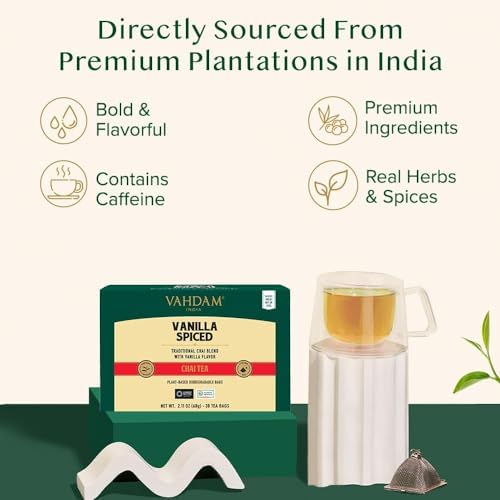 VAHDAM Vanilla Chai Teabags (30 Count) Individually Wrapped Pyramid Teabags - Image 4