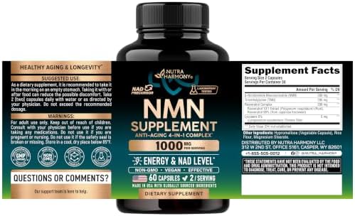 NMN Supplement - NMN w/ Resveratrol, TMG & Lycopene 1000mg - 60 Caps - Image 2