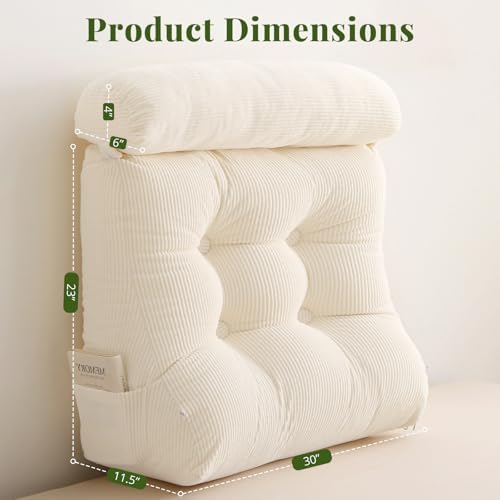 Sasttie Wedge Pillow Set, 2PCS Reading Pillow for Sitting, Bed Wedge Pillow Headborad for Sleeping, After Surgery, Acid Reflux, Leg and Back Support, with Neck Cushion, 23"x11.5"x30", Beige - Image 2