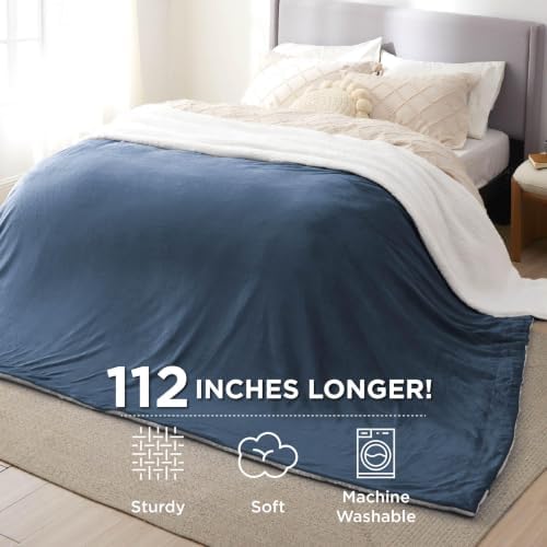 Bedsure GentleSoft Sherpa Fleece Cal King Blankets for Bed, Non-Heated, Thick and Warm Oversized Throw for Women and Men, Soft Fuzzy Plush Large Blanket for Winter, Slate Blue, 112x98 Inches - Image 3