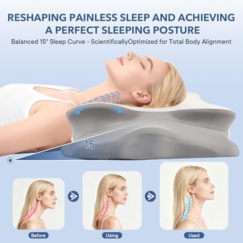 Cervical Pillow for Neck and Shoulder,Contour Memory Foam Pillow,Ergonomic Neck Support Pillow for Side Stomach Back Sleepers with Skin-Friendly Pillowcase (White) - Image 3