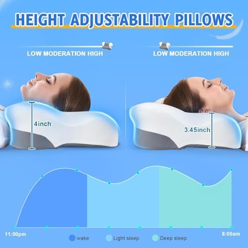 Cervical Neck Pillow for Side Sleeper - Memory Foam Pillows Ergonomic Neck Support for Pain Relief Contour Memory Foam - Adjustable Orthopedic Bed Pillows with Breathable Pillowcase (Black-Gray) - Image 5