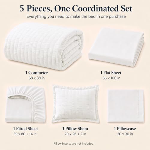 CozyLux Twin XL Comforter Set, 5 Pieces White Seersucker Bed in a Bag - Image 2