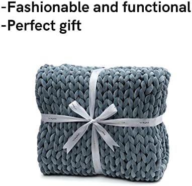 YnM Velvet Weighted Blanket, Handmade Chunky Knitted Design, Soft and Cozy, Temperature Regulating and Breathable, Machine Washable Throw for Sleep or Home Decor (Blue, 60x80 Inch, 15lbs) - Image 4