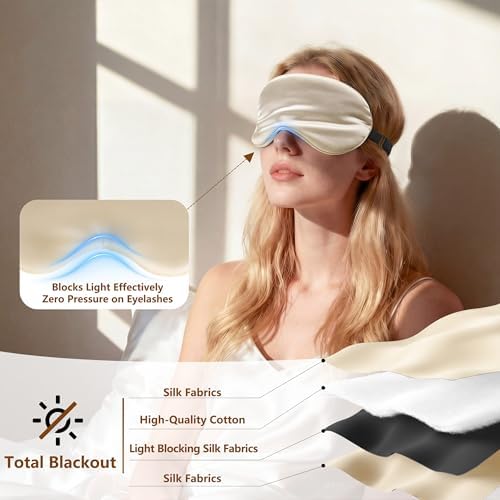 Sleep Mask Silk Eye Mask for Men Sleeping Mask, Adjustable Elastic Strap for Night Shading Sleep Mask, Soft and Comfortable for Both Men and Women (Champagne, 2 Packs) - Image 3