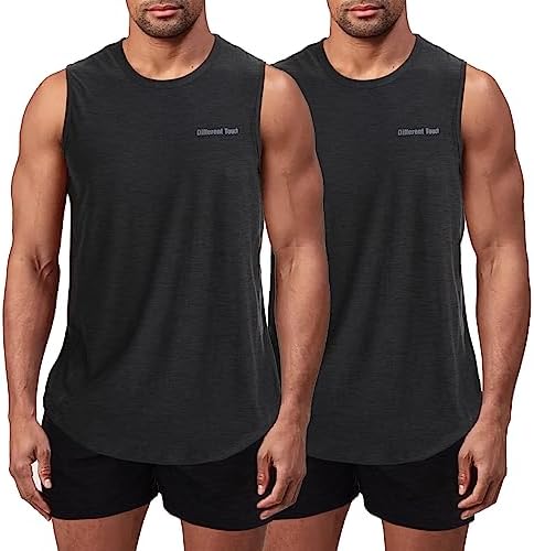 Different Touch Men’s 2 Pack Active Gym Workout Sleeveless Shirts Quick Dry Crew Neck Muscle Tank Top by DifferentTouch