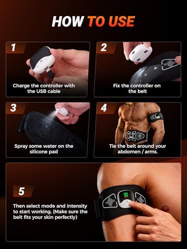 EMS Muscle Stimulator – Rechargeable Abs, Arms & Legs 3-Piece Set Trainer for Core Strength, Muscle Toning, and Workout Recovery – Wireless Body Stimulator for Men Women, Black - Image 4