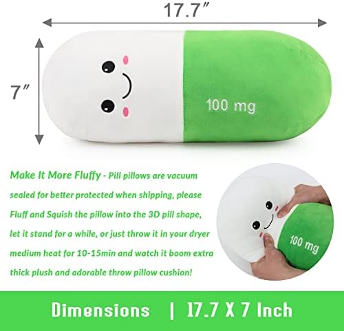 Pill Pillow Neck Roll Pillow Cute Preppy Room Decor Chill Pillows with Washable Cover, Funny Aesthetic Trendy Gift Throw Pillows for College Dorm Teenager Y2K Teacher Doctor Nurse (Green, M) - Image 2