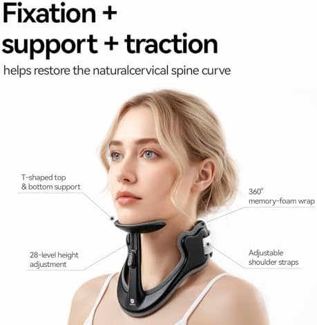 Posture Corrector for Neck & Cervical Spine Alignment - 360° Adjustable Neck Collar with 28 Levels, Memory Foam Support for Pain Relief, Tech Neck, Hump & Forward Head Posture (Black, X-Large) - Image 5