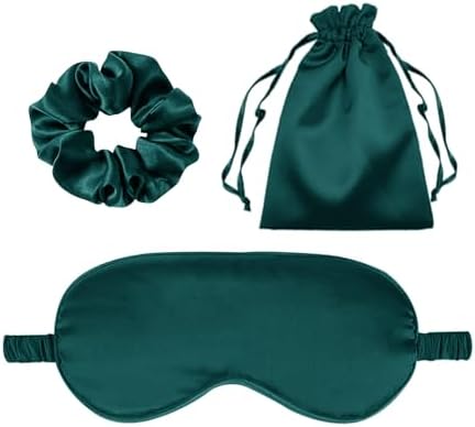 3Pcs Satin Eye Mask Silk Sleep Masks Set Silky Blindfold Eyeshade Blackout Eyes Cover Pouches Bag Scrunchy Wedding Gift by WJingYiJia