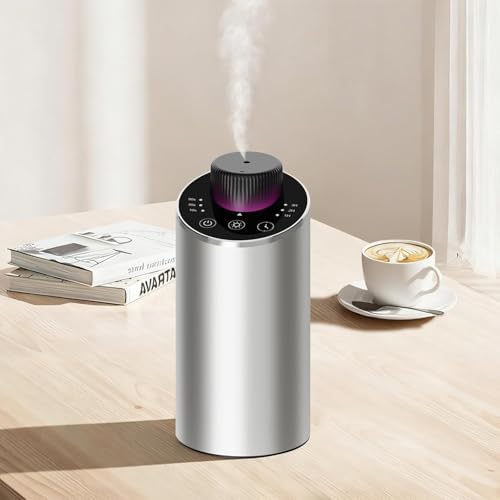 Waterless Essential Oil Diffuser Aromatherapy Scent Diffusers for Home Large Room, Bedroom, Car, Office, Desk, Battery Operated Mini Portable Air Freshener, 3 Countdown Timers & 3 Mist Levels, Silver by INXDOLHOM