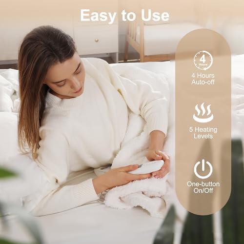 Heated Throw Blanket 50"x60"-Small Electric Blanket Throw for Office, White - Image 6