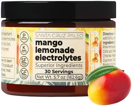 Santa Cruz Paleo Electrolyte Powder, Mango Lemonade, Sugar Free Hydration Drink Mix with Himalayan Pink Salt, Sea Salt, Magnesium Glycinate, Potassium Chloride, Sweetened with Stevia, 30 Servings by SantaCruzPaleo