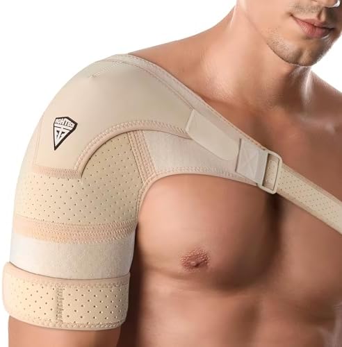FIGHTECH Shoulder Brace for Torn Rotator Cuff | Pain Relief, Support and Compression Sleeve Wrap Stability Recovery Fits Left Right Arm, Men & Women (Nude), Large/X-Large (Pack of 1) by FIGHTECH