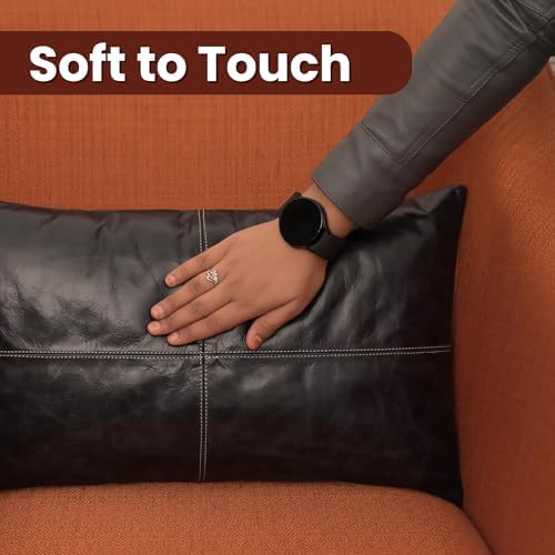 LL LEATHER LOVERS 100% Lambskin Leather Pillow Cover - Sofa Cushion Case - Decorative Throw Covers for Living Room & Bedroom, Ink Blue Plain Pack of 1-10X18 Inch - Image 4